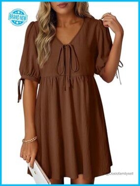 Dokotoo Women's V Neck Bow Tie Empire Waist A-Line Mini Summer Dress